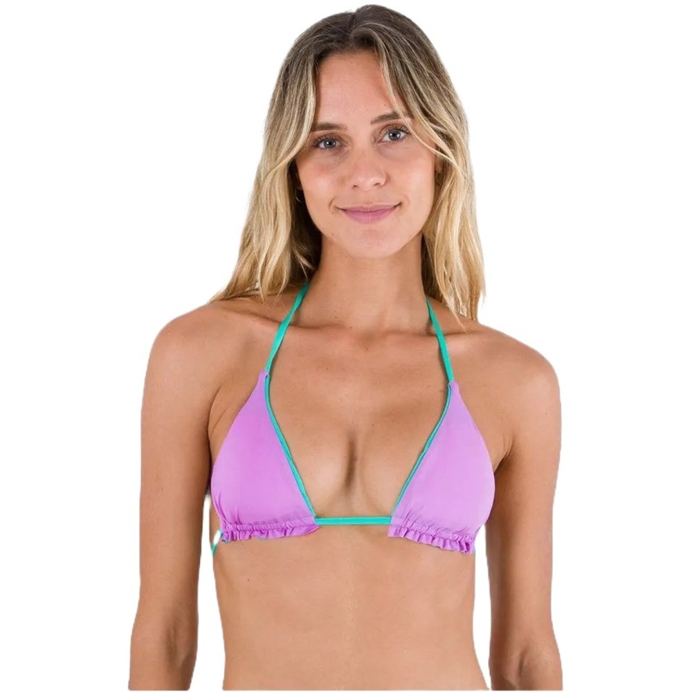 Hurley Solid Reversible Triangle Bikini Top Green Purple Large NWT MSRP $40